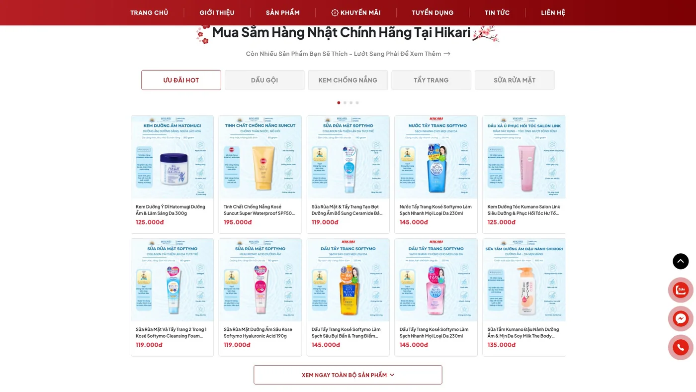 Hikari Cosmetics product and content section