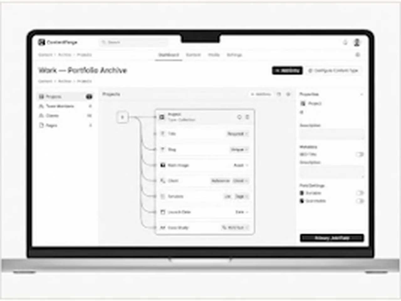 Atlas Content headless CMS interface showing a visual content model builder